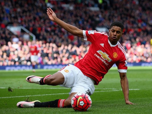Marcus Rashford in action during the Premier League game between Manchester United and Aston Villa on April 16, 2016