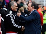 Rafael Benitez and Francesco Guidolin ahead of the Premier League match between Newcastle United and Swansea City on April 16, 2016