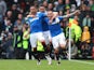 Rangers players celebrate Barrie McKay's goal in the Scottish Cup semi-final against Celtic on April 17, 2016