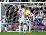 Saido Berahino sees his penalty saved by Heurelho Gomes during the Premier League match between West Bromwich Albion and Watford on April 16, 2016