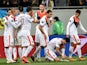 Shakhtar players celebrate a goal during the Europa League quarter-final between Shakhtar Donetsk and Braga on April 14, 2016