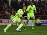 Steve Sidwell celebrates scoring his team's winning goal during the Championship match between Nottingham Forest and Brighton & Hove Albion, April 11, 2016