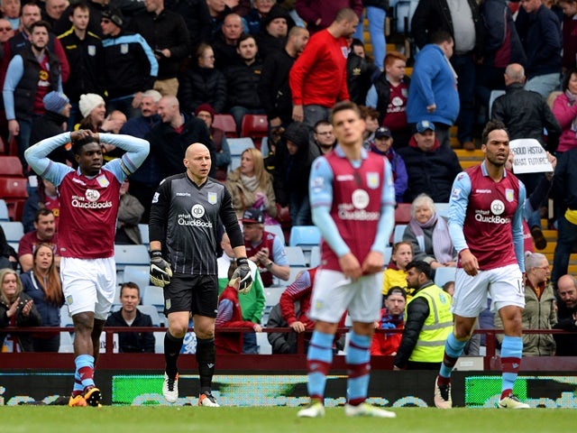 Aston Villa players are depressed during the Premier League game against Southampton on April 23, 2016
