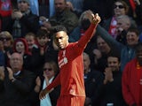 Daniel Sturridge celebrates his opener during the Premier League game between Liverpool and Newcastle United on April 23, 2016