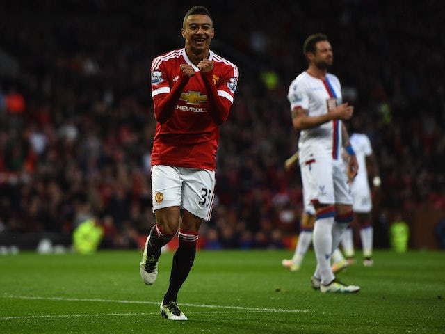 Jesse Lingard celebrates the opening goal during the Premier League game between Manchester United and Crystal Palace on April 20, 2016