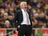 Mark Hughes reacts during the Premier League game between Stoke City and Tottenham Hotspur on April 18, 2016