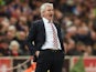 Mark Hughes reacts during the Premier League game between Stoke City and Tottenham Hotspur on April 18, 2016