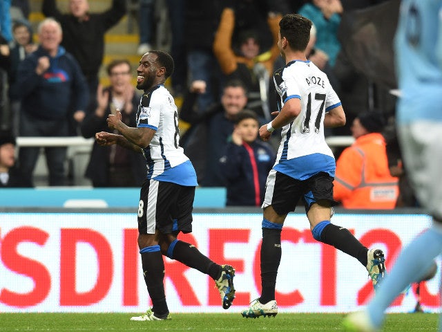 Vurnon Anita celebrates levelling things up for Newcastle United in their Premier League clash with Manchester City on April 19, 2016