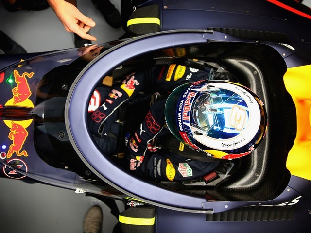 Daniel Ricciardo sits in his Red Bull-TAG Heuer RB12 fitted with the aeroscreen during previews ahead of the Formula One Grand Prix of Russia at Sochi Autodrom on April 28, 2016