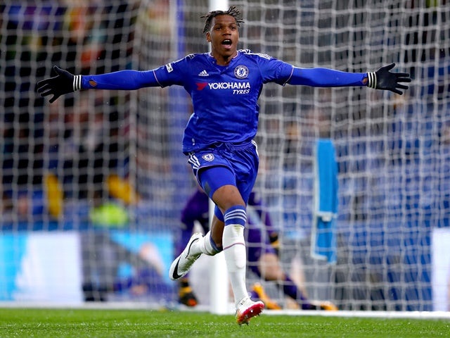 Dujon Sterling of Chelsea celebrates his goal during the FA Youth Cup final on April 27, 2016