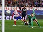 Atletico Madrid striker Fernando Torres hits the post during his side's Champions League semi-final first leg against Bayern Munich at the Vicente Calderon on April 27, 2016