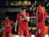 James Milner reacts to the hosts' goal during the Europa League semi-final between Villarreal and Liverpool on April 28, 2016