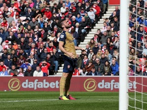 Olivier Giroud looks dejected after a missed opportunity during the Premier League match between Sunderland and Arsenal at Stadium of Light on April 24, 2016