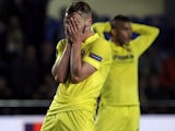 Roberto Soldado reacts to a missed chance during the Europa League semi-final between Villarreal and Liverpool on April 28, 2016