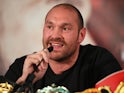 Tyson Fury looks on during a press conference ahead of his fight with Wladimir Klitschko at the Manchester Arena on April 27, 2016 