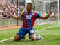 Dwight Gayle celebrates scoring during the Premier League game between Crystal Palace and Stoke City on May 7, 2016