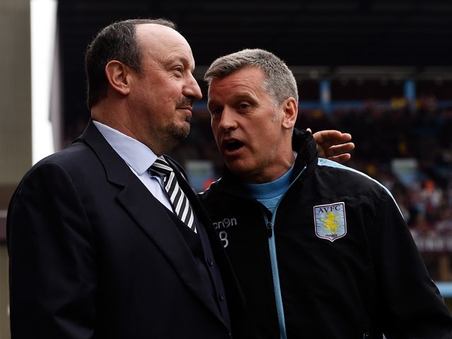Eric Black and Rafael Benitez ahead of the Premier League match between Aston Villa and Newcastle United on May 7, 2016