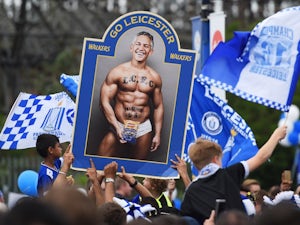 A topless Gary Lineker is paraded by Leicester City fans on May 7, 2016