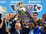 Leicester City lift the Premier League trophy on May 7, 2016
