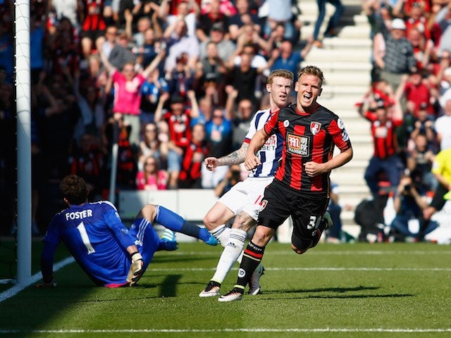 Matt Ritchie celebrates scoring during the Premier League game between Bournemouth and West Bromwich Albion on May 7, 2016