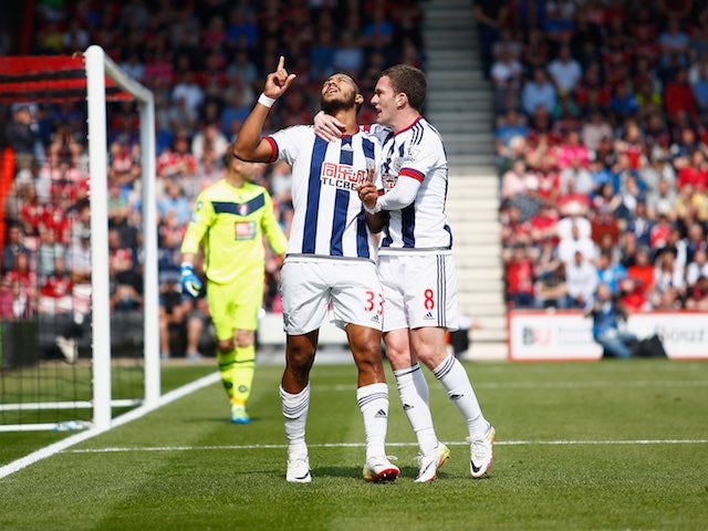 Salomon Rondon celebrates scoring during the Premier League game between Bournemouth and West Bromwich Albion on May 7, 2016