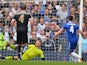 Cesc Fabregas scores during the Premier League game between Chelsea and Leicester City on May 15, 2016