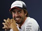 Little Fernando Alonso of McLaren laughs evilly in the drivers press conference during previews to the Spanish Formula One Grand Prix at Circuit de Catalunya on May 12, 2016