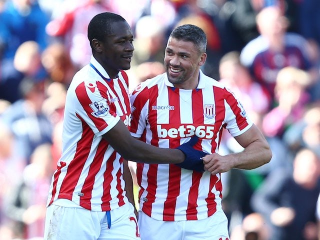 Giannelli Imbula celebrates during the Premier League game between Stoke City and West Ham United on May 15, 2016