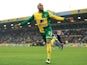 'The Oggmonster' Nathan Redmond wheels away in premature celebration after levelling things up for Norwich City against Watford at Carow Road on May 11, 2016