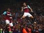 Winston Reid grabs the winner during the Premier League game between West Ham United and Manchester United on May 10, 2016