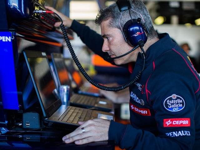 Max Verstappen's race engineer Xevi Pujolar of Scuderia Toro Rosso during qualifying for the Australian Formula One Grand Prix on March 14, 2015