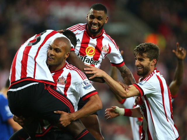 That man Younes Kaboul is at it again in celebration of Sunderland's 3-0 win over Everton at the Stadium of Light on May 11, 2016
