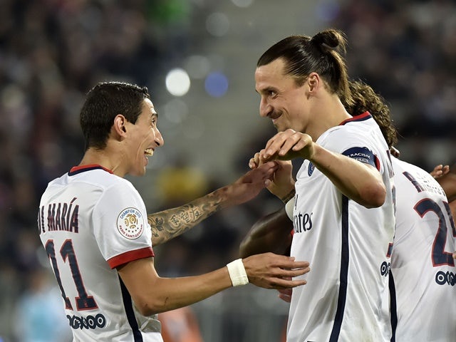 Paris Saint-Germain's Zlatan Ibrahimovic celebrates scoring his 300th club goal during the Ligue 1 match against Bordeaux on May 11, 2016 