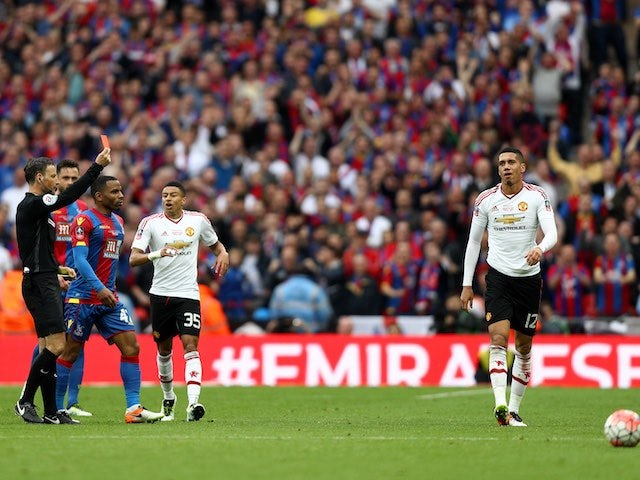 Chris Smalling sees red during the FA Cup final between Crystal Palace and Manchester United on May 21, 2016