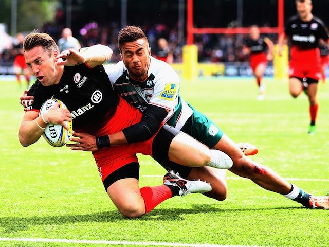 Chris Wyles goes over the line during the Aviva Premiership semi-final between Saracens and Leicester Tigers on May 21, 2016