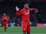 Daniel Sturridge celebrates scoring during the Europa League final between Liverpool and Sevilla on May 18, 2016