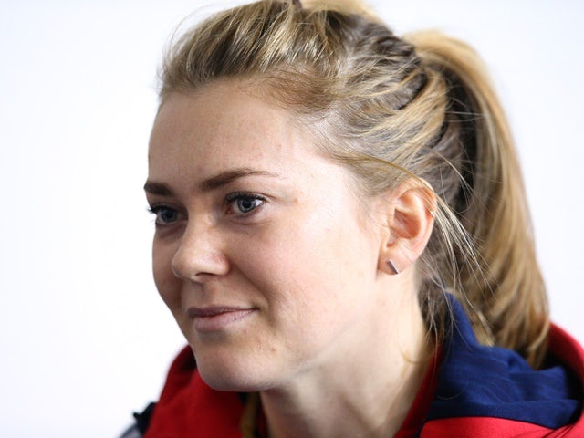 Jess Varnish of the Great Britain Cycling Team faces the media at the Manchester Velodrome during a Team GB Cycling media day on February 25, 2016 