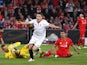 Kevin Gameiro celebrates scoring during the Europa League final between Liverpool and Sevilla on May 18, 2016