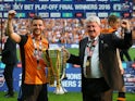 Alex Bruce and Steve Bruce celebrate after the Championship playoff final between Hull City and Sheffield Wednesday on May 28, 2016