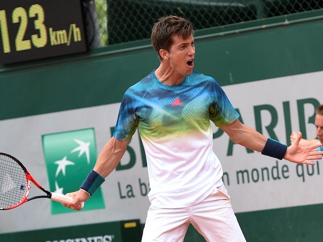 The delightful Aljaz Bedene celebrates victory in round two of the French Open on May 26, 2016