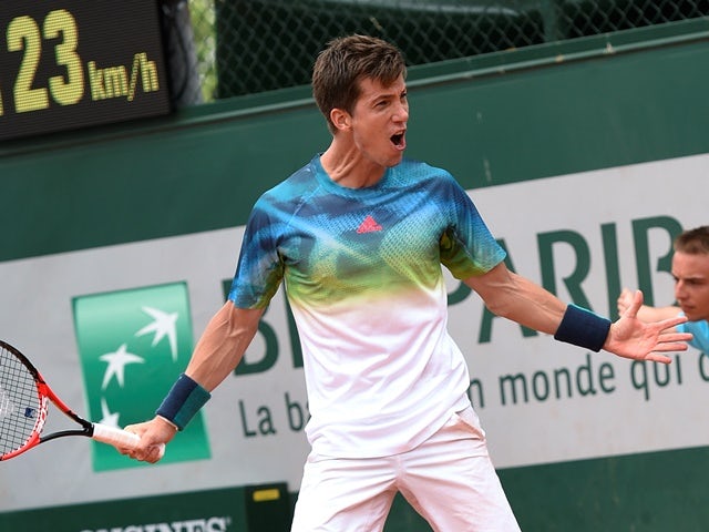 Aljaz Bedene reacts after winning his men's second-round match against Pablo Carreno-Busta at the French Open on May 26, 2016