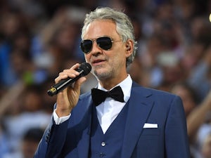 Andrea Bocelli watches on during the Champions League final between Real Madrid and Atletico Madrid on May 28, 2016