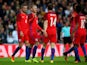England players celebrate Wayne Rooney's goal during their 2-1 Euro 2016 warm-up win over Australia at the Stadium on Light on May 27, 2016