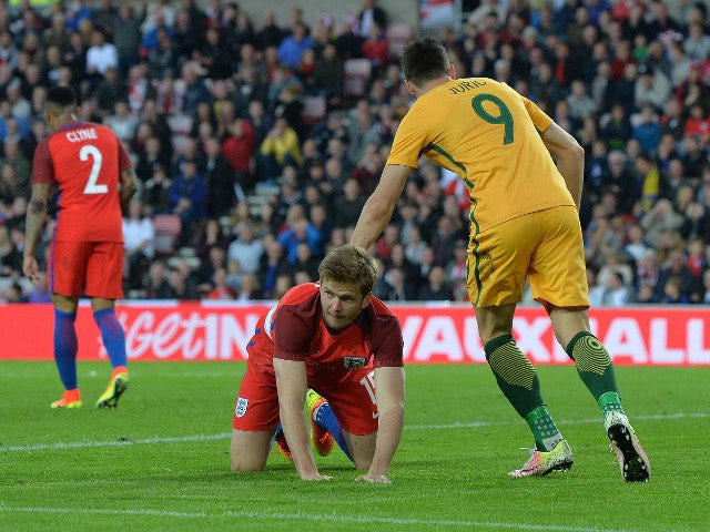 England's Eric Dier looks forlorn after his DIRE effort at clearing the danger result in an own goal during the 2-1 win over Australia at the Stadium of Light on May 27, 2016