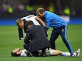 Gareth Bale receives treatment for cramp during the Champions League final between Real Madrid and Atletico Madrid on May 28, 2016