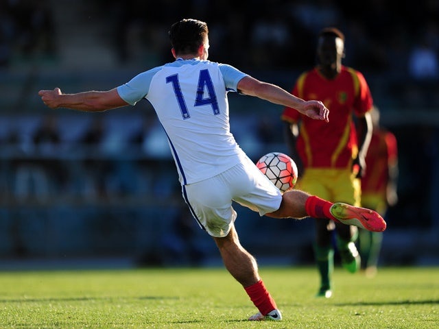 Jack Grealish of England scores his side's first goal during the Toulon Tournament match against Guinea at Stade De Lattre on May 23, 2016
