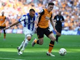 Jack Hunt and Andrew Robertson in action during the Championship playoff final between Hull City and Sheffield Wednesday on May 28, 2016