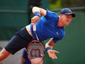Kyle Edmund in action against Nikoloz Basilashvili on day two of the French Open at Roland Garros on May 23, 2016