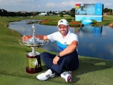 Sergio Garcia of Spain poses with the trophy after winning the AT&T Byron Nelson at the TPC Four Seasons Resort on May 22, 2016