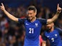 France's defender Laurent Koscielny celebrates his goal during the friendly football match France vs Scotland at the St Symphorien Stadium in Metz, eastern France, on June 4, 2016